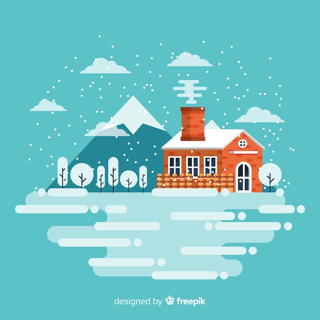 Ilustración invierno paisaje plano