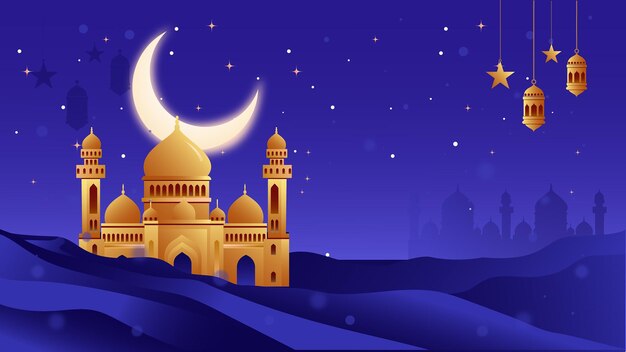 Ilustración islámica Fondo con mezquita y linternas