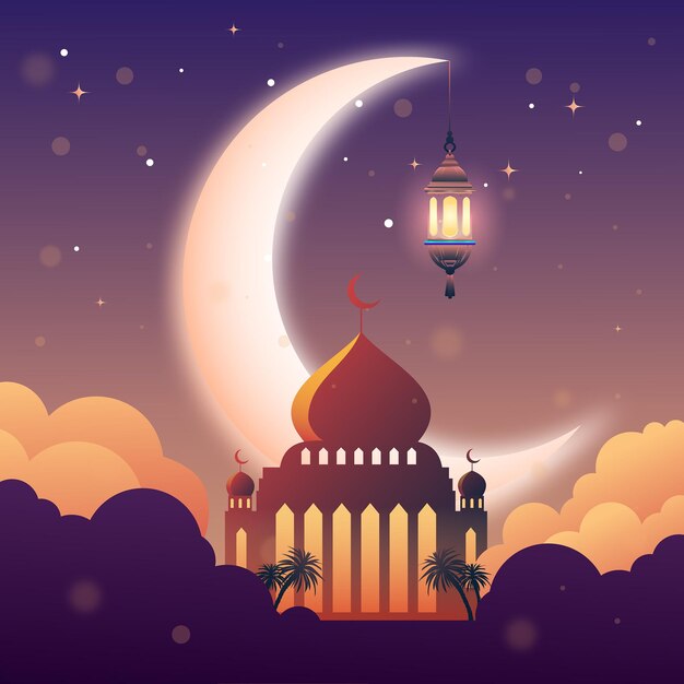 Ilustración islámica Fondo con mezquita y linternas