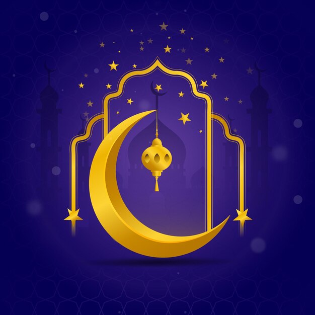 Ilustración islámica Fondo con mezquita y luna