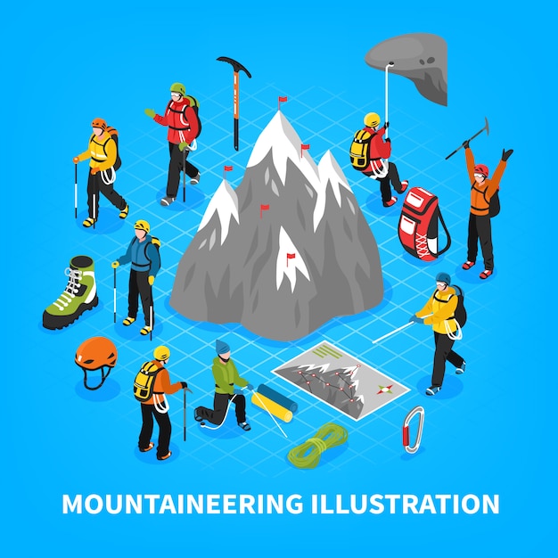 Vector gratuito ilustración isométrica de alpinismo