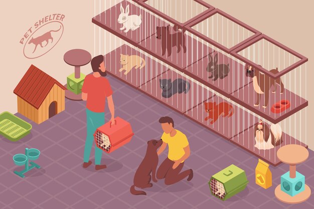 Ilustración isométrica de animales sin hogar
