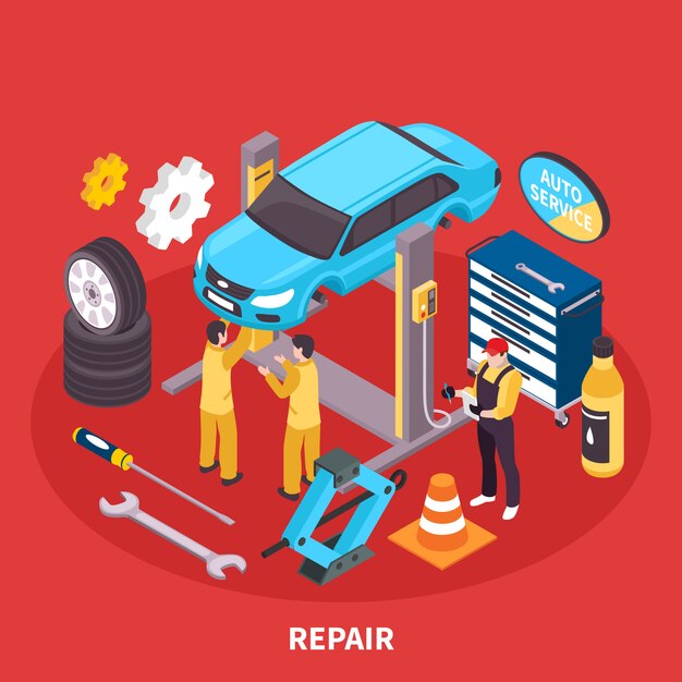 Ilustración isométrica de auto servicio
