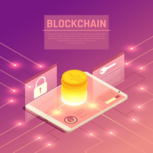 Ilustración isométrica de blockchain
