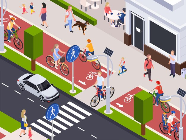 Ilustración isométrica de la calle de la ciudad