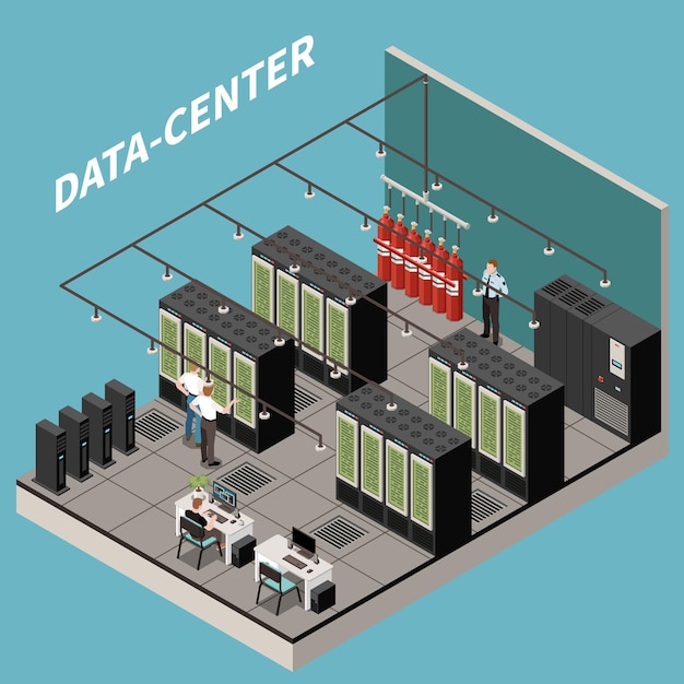 Vector gratuito ilustración isométrica del centro de datos