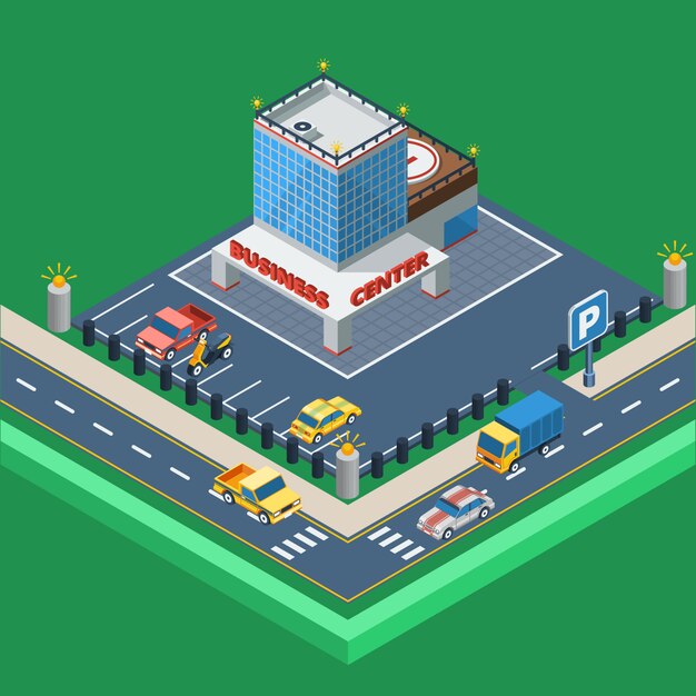 Ilustración isométrica del centro de negocios
