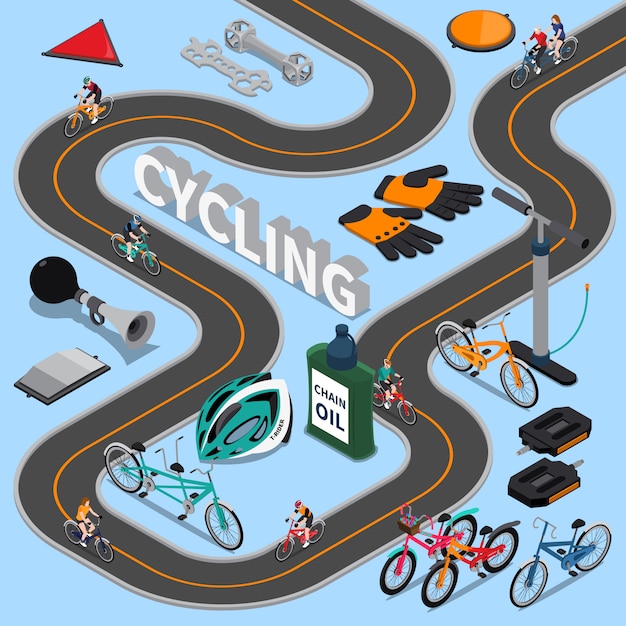 Ilustración isométrica de ciclismo
