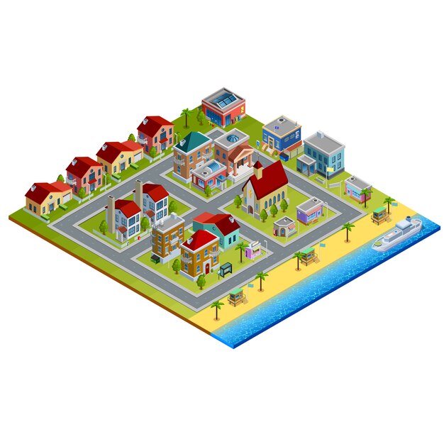 Ilustración isométrica de la ciudad