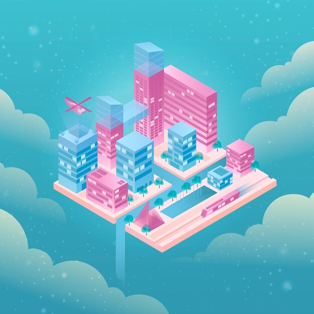 Ilustración isométrica de la ciudad
