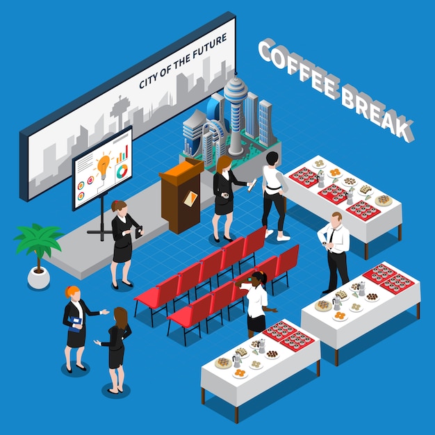 Vector gratuito ilustración isométrica de coffee break