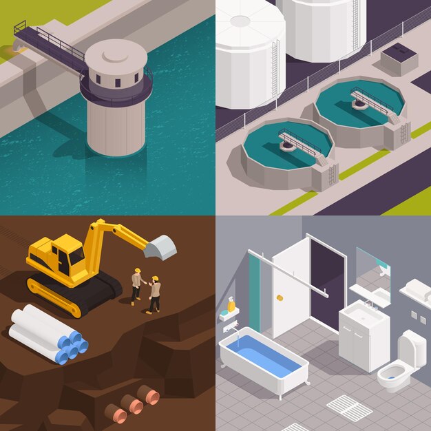Ilustración isométrica del concepto de suministro de agua 4