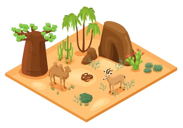 Ilustración isométrica del desierto