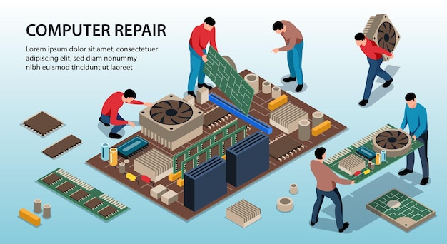 Vector gratuito ilustración isométrica del equipo de reparación del servicio de reparación