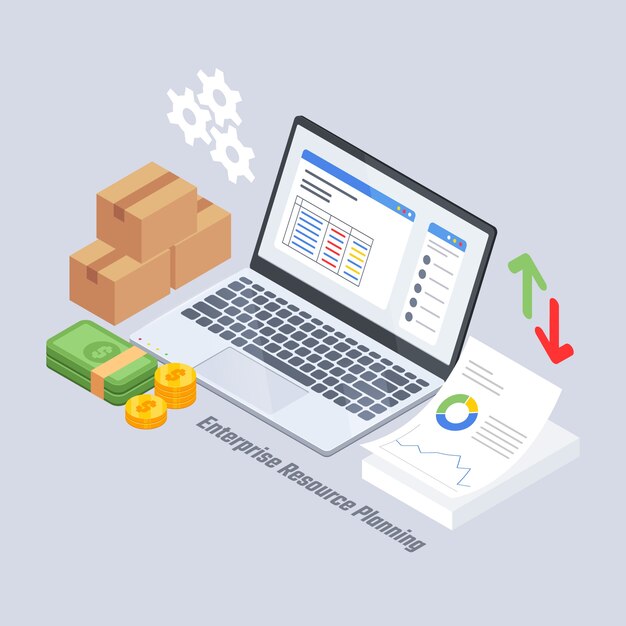 Ilustración isométrica de erp