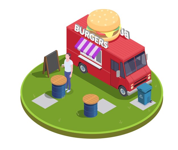 Ilustración isométrica de foodtruck