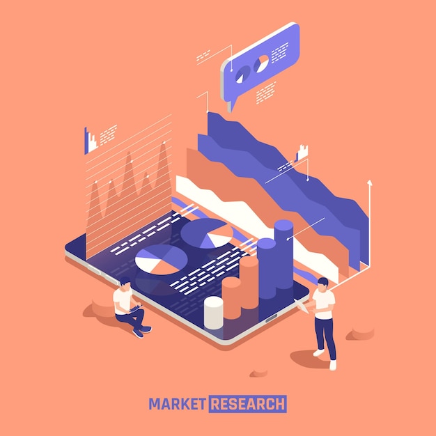 Vector gratuito ilustración isométrica de investigación de mercado