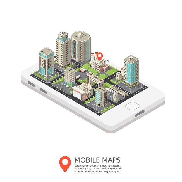 Ilustración isométrica de mapas móviles