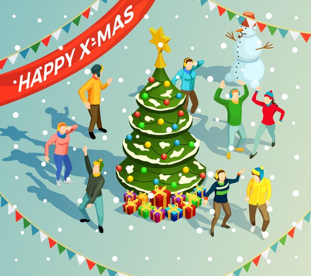 Ilustración isométrica de Navidad