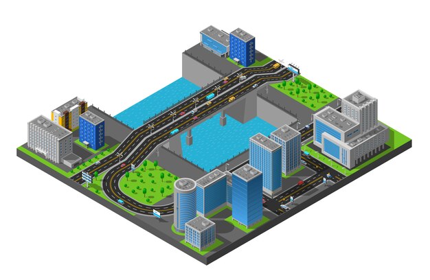 Ilustración isométrica del puente de la ciudad