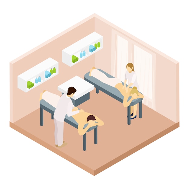 Ilustración isométrica de sala de masaje