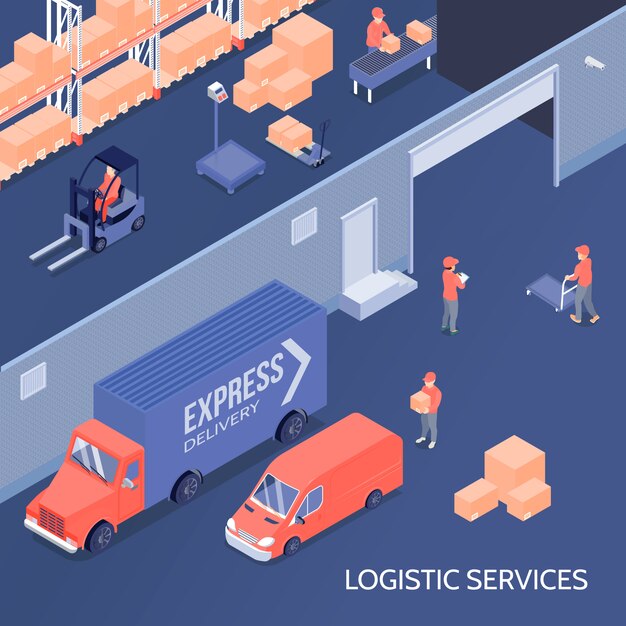 Ilustración isométrica de servicios logísticos