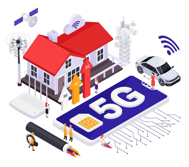 Ilustración isométrica de tecnología 5G