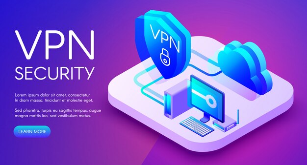 Ilustración isométrica de tecnología de seguridad VPN del software de protección de datos personales digitales