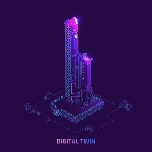 Ilustración isométrica de tecnología de simulación de gemelos digitales