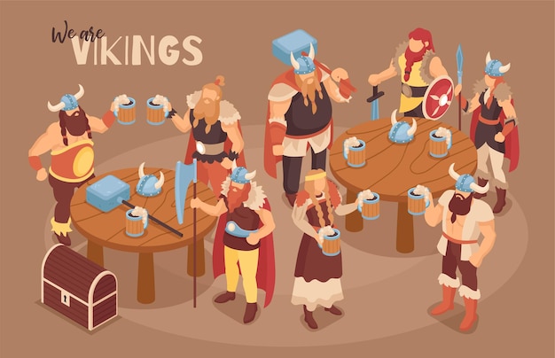 Ilustración isométrica de viking