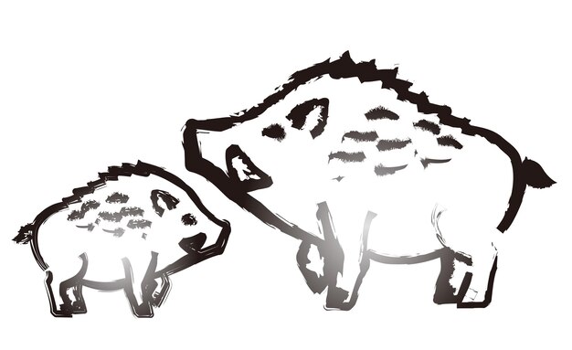 Ilustración de jabalí vectorial de estilo de trazo de pincel aislado en un fondo blanco.