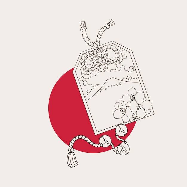 Ilustración japonesa dibujada a mano de sobre con flores