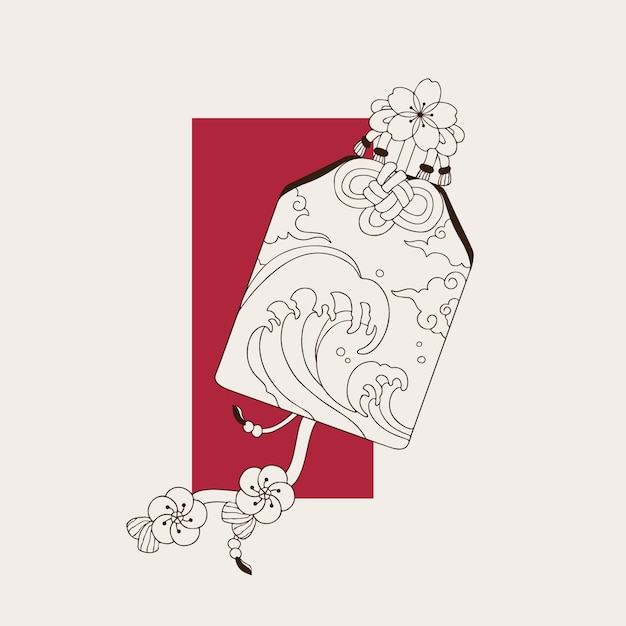 Vector gratuito ilustración japonesa dibujada a mano de sobre con flores