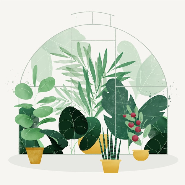 Vector gratuito ilustración de jardín botánico acuarela