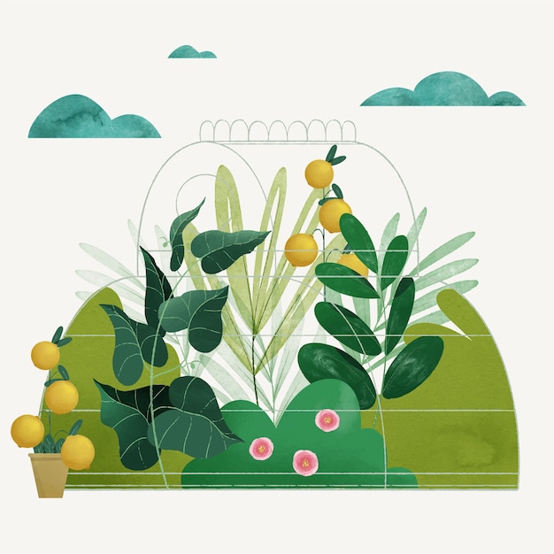 Vector gratuito ilustración de jardín botánico acuarela