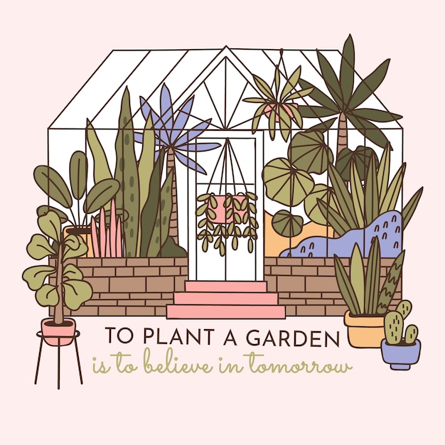 Ilustración de jardín botánico dibujado a mano