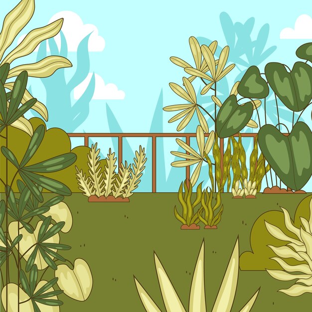 Ilustración de jardín botánico dibujado a mano