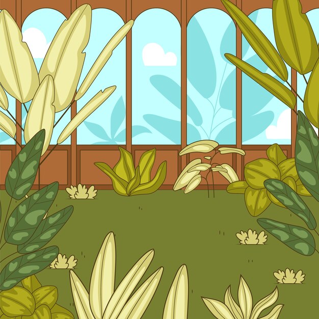 Ilustración de jardín botánico dibujado a mano