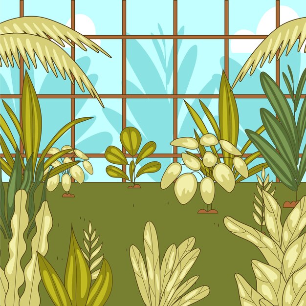 Ilustración de jardín botánico dibujado a mano