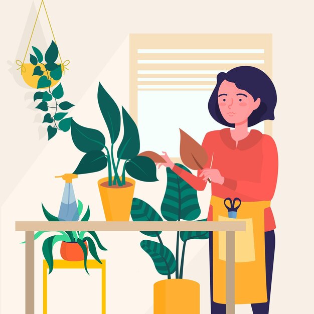 Ilustración de jardinería en casa