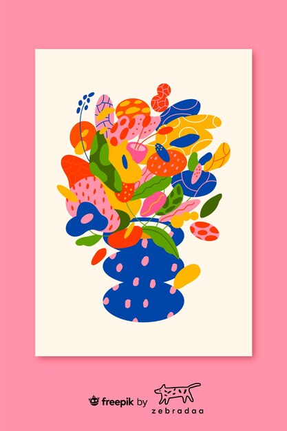 Ilustración de jarrón abstracto con flores.