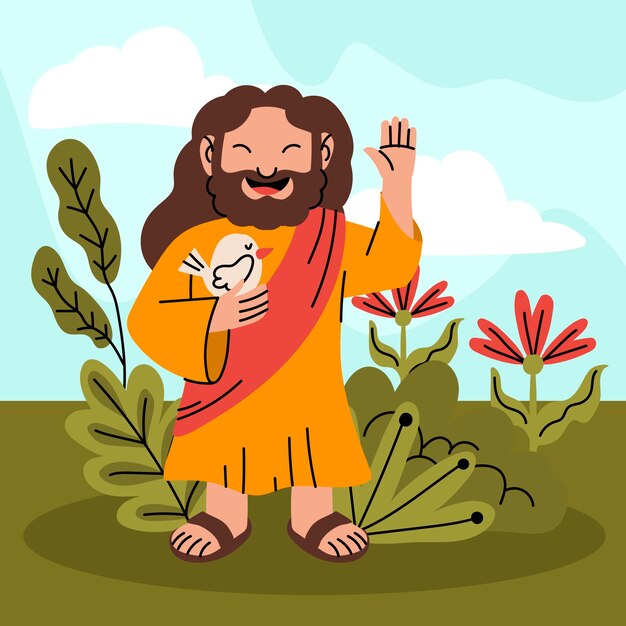 Ilustración de Jesús dibujada a mano por Kawaii