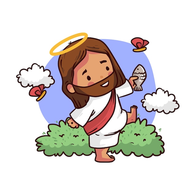 Vector gratuito ilustración de jesús kawaii dibujado a mano