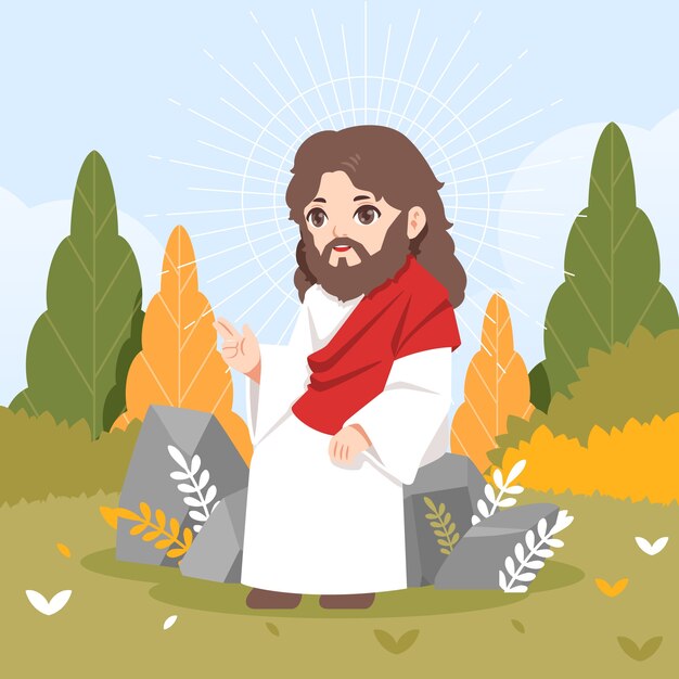 Ilustración de jesús kawaii dibujado a mano