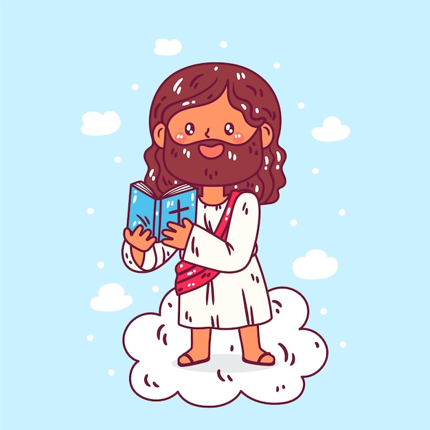 Vector gratuito ilustración de jesús kawaii dibujado a mano