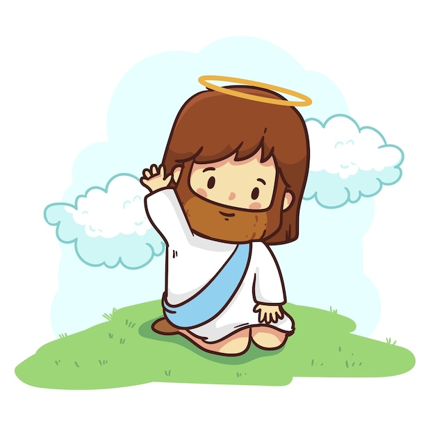 Ilustración de jesús kawaii dibujado a mano