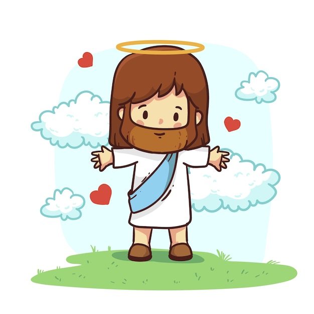 Vector gratuito ilustración de jesús kawaii dibujado a mano