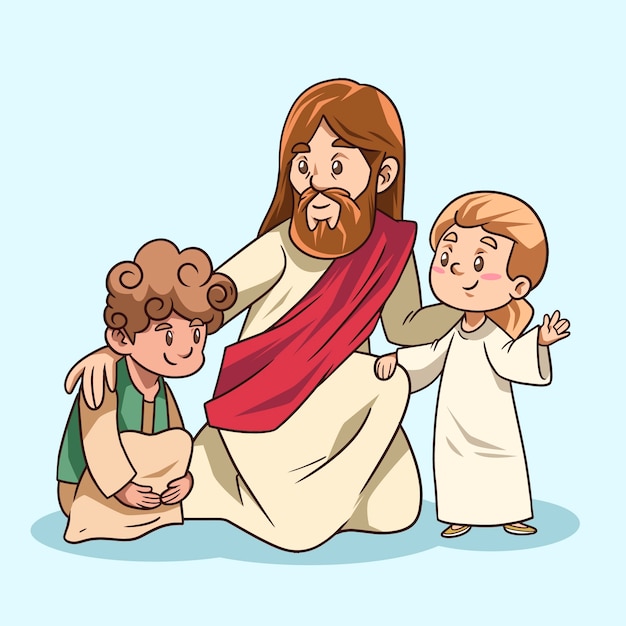 Ilustración de jesús kawaii dibujado a mano