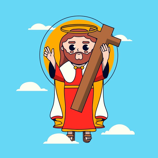 Ilustración de jesús kawaii dibujado a mano