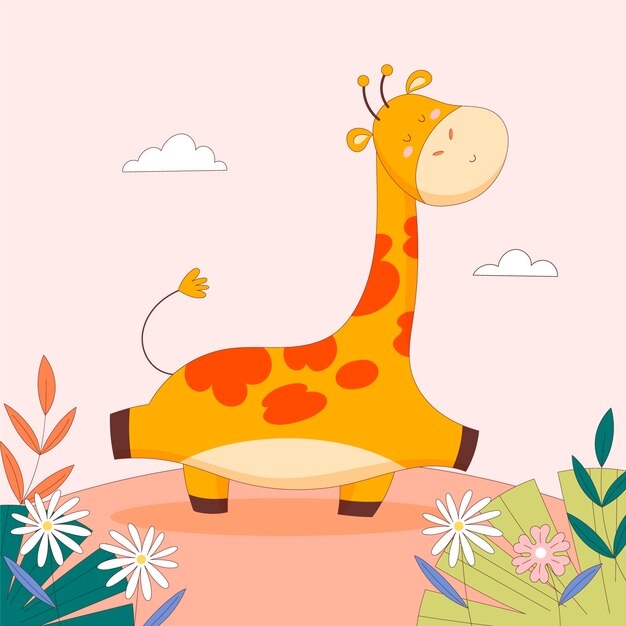 Ilustración de jirafa de dibujos animados dibujados a mano